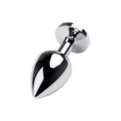 Серебристая коническая анальная пробка с красным кристаллом - 8 см. - ToyFa - купить с доставкой в Старом Осколе