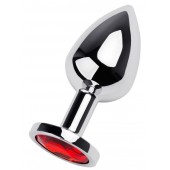 Серебристая коническая анальная пробка с красным кристаллом - 8 см. - ToyFa - купить с доставкой в Старом Осколе