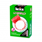 Розовое эрекционное виброкольцо Luxe VIBRO  Поцелуй стриптизёрши  + презерватив - Luxe - в Старом Осколе купить с доставкой