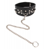 Черный ошейник с шипами и металлическим поводком-цепочкой - Notabu - купить с доставкой в Старом Осколе