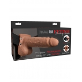 Кофейный перезаряжаемый вибрострапон 7  Hollow Rechargeable Strap-on with Balls - 20,3 см. - Pipedream - купить с доставкой в Старом Осколе