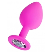 Розовая анальная втулка Brilliant с прозрачным кристаллом - 8 см. - ToyFa - купить с доставкой в Старом Осколе