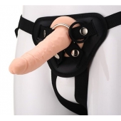 Телесный страпон на черных трусиках STRAP ON REAL DILDO - 20 см. - Dream Toys - купить с доставкой в Старом Осколе