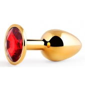 Золотистая анальная пробка с красным стразом - 7,2 см. - Anal Jewelry Plug - купить с доставкой в Старом Осколе