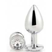 Серебристая анальная втулка с прозрачным кристаллом - 7,1 см. - Dream Toys - купить с доставкой в Старом Осколе