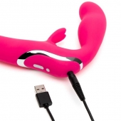 Ярко-розовый безремневой страпон Rechargeable Vibrating Strapless Strap-On - Happy Rabbit - купить с доставкой в Старом Осколе