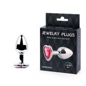 Серебристая анальная пробка с малиновым кристаллом-сердечком - 7 см. - Anal Jewelry Plug - купить с доставкой в Старом Осколе