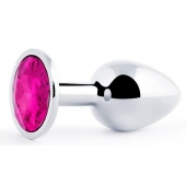 Серебристая анальная пробка с малиновым кристаллом - 7,2 см. - Anal Jewelry Plug - купить с доставкой в Старом Осколе
