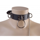 Черный кожаный ошейник Big Ring - Sitabella - купить с доставкой в Старом Осколе