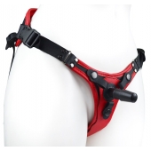 Красно-черный женский пояс с 2 способами крепления насадок и вагинальной пробкой - LOVETOY (А-Полимер) - купить с доставкой в Старом Осколе