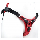 Красно-черный женский пояс с 2 способами крепления насадок и вагинальной пробкой - LOVETOY (А-Полимер) - купить с доставкой в Старом Осколе