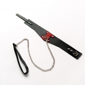 Черный широкий ошейник с красным декором и поводком - Crazy Handmade - купить с доставкой в Старом Осколе