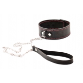 Черный широкий ошейник с красной строчкой и поводком - Crazy Handmade - купить с доставкой в Старом Осколе