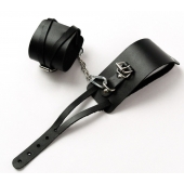 Черные кожаные оковы с креплением в виде веревочек - Crazy Handmade - купить с доставкой в Старом Осколе