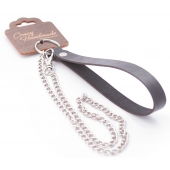 Серебристый металлический поводок с кожаной черной ручкой - 80 см. - Crazy Handmade - купить с доставкой в Старом Осколе