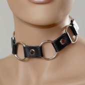 Кожаный черный ошейник с кольцами - Sitabella - купить с доставкой в Старом Осколе