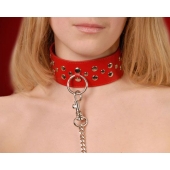 Красный кожаный ошейник с карабином и поводком - Sitabella - купить с доставкой в Старом Осколе