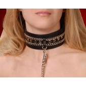 Чёрный ошейник с цепочками и поводком - Sitabella - купить с доставкой в Старом Осколе
