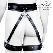 Черный кожаный пояс с гартерами - S-M - Notabu - купить с доставкой в Старом Осколе