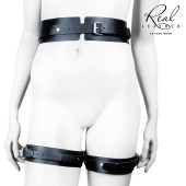 Черный кожаный пояс с гартерами - S-M - Notabu - купить с доставкой в Старом Осколе