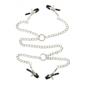 Серебристые зажимы для сосков и половых губ на тонкой цепочке - Notabu - купить с доставкой в Старом Осколе