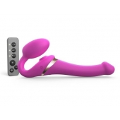 Ярко-розовый безремневой страпон Multi Orgasm Size S с клиторальной стимуляцией - Strap-on-me - купить с доставкой в Старом Осколе