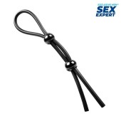 Черное силиконовое лассо с двумя шариками для утяжки - Sex Expert - в Старом Осколе купить с доставкой