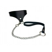 Черный кожаный ошейник Black Phoenix с поводком - БДСМ Арсенал - купить с доставкой в Старом Осколе