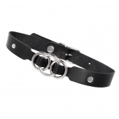Черный кожаный ошейник со связанными кольцами - Pecado - купить с доставкой в Старом Осколе