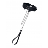 Черный кожаный ошейник-воротник с поводком - Pecado - купить с доставкой в Старом Осколе