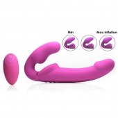 Розовый безремневой страпон с вибрацией и функцией расширения Inflatable Ergo-Fit Strapless Strap-On - XR Brands - купить с доставкой в Старом Осколе