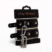 Черные скругленные наручники с мягкой бежевой подкладкой - Crazy Handmade - купить с доставкой в Старом Осколе