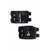 Черные кожаные оковы с двумя перекрёстными ремешками - Pecado - купить с доставкой в Старом Осколе