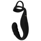 Черное эрекционное кольцо со стимуляцией промежности и анальной пробкой Cock Ring with RC Prostate Plug - Orion - в Старом Осколе купить с доставкой