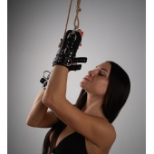 Черные высокие кожаные наручники для подвешивания - Crazy Handmade - купить с доставкой в Старом Осколе