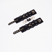Черные кожаные наручники с узорами и золотистой фурнитурой - Crazy Handmade - купить с доставкой в Старом Осколе