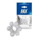 Прозрачное эластичное эрекционное кольцо с 6 шариками - Sex Expert - в Старом Осколе купить с доставкой