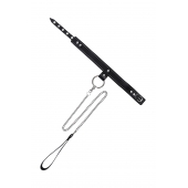 Черный узкий однослойный ошейник с серебристым поводком-цепочкой - Pecado - купить с доставкой в Старом Осколе