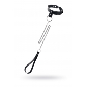 Черный узкий однослойный ошейник с серебристым поводком-цепочкой - Pecado - купить с доставкой в Старом Осколе