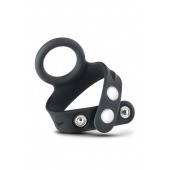 Черное эрекционное кольцо с подхватом мошонки на кнопках VS6 - Blush Novelties - в Старом Осколе купить с доставкой