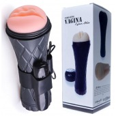 Телесный мастурбатор-вагина в черной колбе с вибрацией - Boys of Toys - в Старом Осколе купить с доставкой