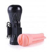 Телесный мастурбатор-вагина в черной колбе с вибрацией - Boys of Toys - в Старом Осколе купить с доставкой