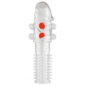 Гелевая прозрачная насадка с шариками и шипами - 14 см. - Toyfa Basic - в Старом Осколе купить с доставкой