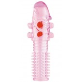 Гелевая розовая насадка с шариками и шипами - 14 см. - ToyFa - в Старом Осколе купить с доставкой
