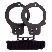 Чёрные наручники из листового металла в комплекте с веревкой BONDX METAL CUFFS LOVE ROPE SET - Dream Toys - купить с доставкой в Старом Осколе