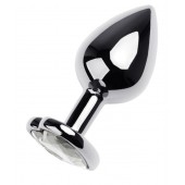 Серебристая анальная пробка с прозрачным кристаллом-сердцем - 8 см. - ToyFa - купить с доставкой в Старом Осколе