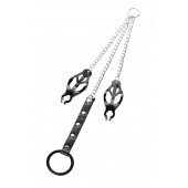 Черно-серебристые зажимы для сосков с кольцом для пениса TOYFA Metal - ToyFa - купить с доставкой в Старом Осколе