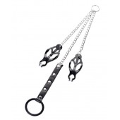 Черно-серебристые зажимы для сосков с кольцом для пениса TOYFA Metal - ToyFa - купить с доставкой в Старом Осколе