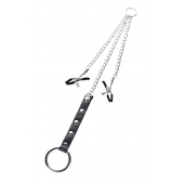 Серебристо-чёрные зажимы для сосков с кольцом для пениса TOYFA Metal - ToyFa - купить с доставкой в Старом Осколе