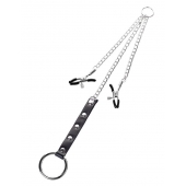 Серебристо-чёрные зажимы для сосков с кольцом для пениса TOYFA Metal - ToyFa - купить с доставкой в Старом Осколе